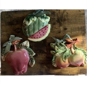 Source Unknown Ceramic Fruit Wall Plaques - Pink, Green & Yellow